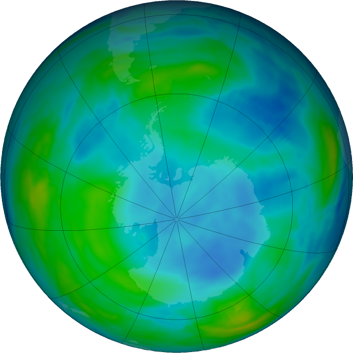 Antarctic ozone map for 11 June 2020